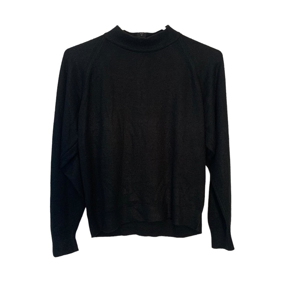 Hampshire Studios Vintage Black Mock Neck Knit Sweater with 1/4 Zip Size…